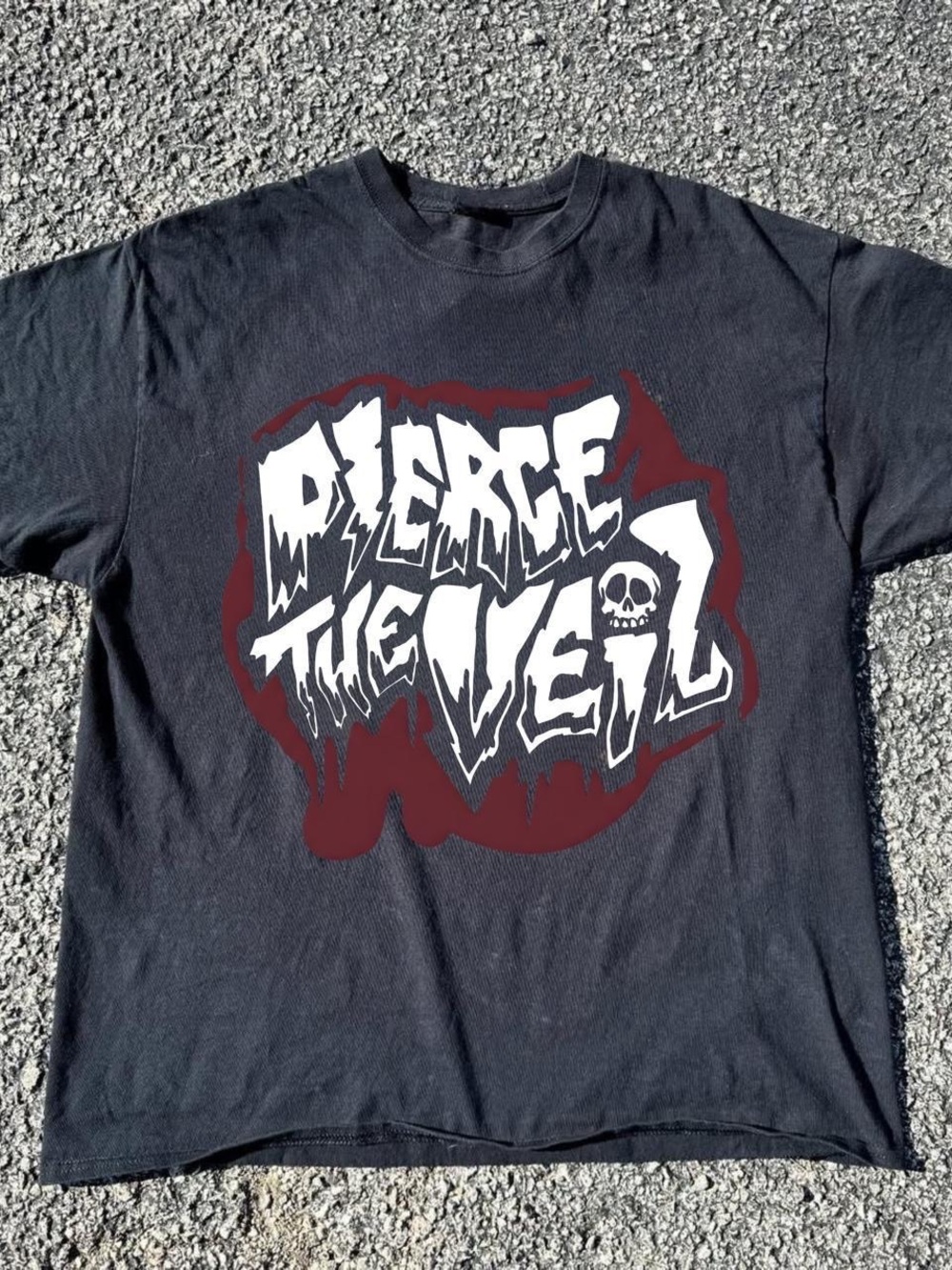 Gildan Black Tee with White & Dark Red Band Graphic